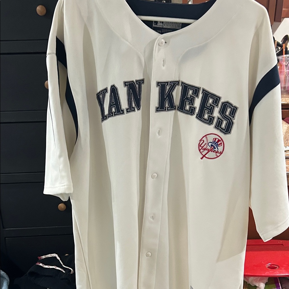 Majestic White Baseball Jersey with Navy Interior Trim